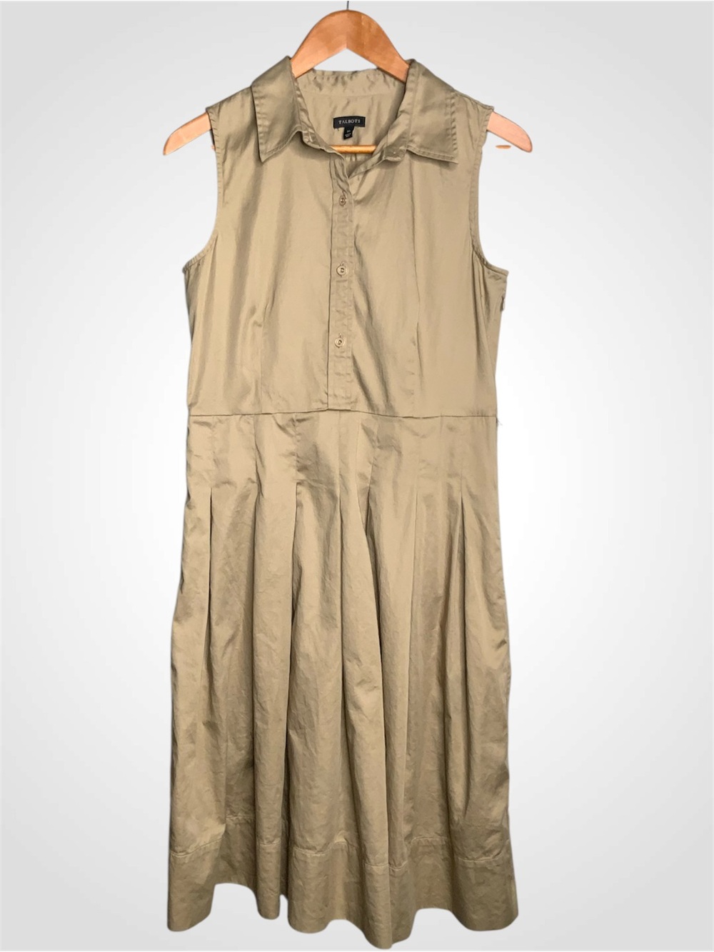 Talbots Cotton Sleeveless Collared Midi Dress in Beige Size 10